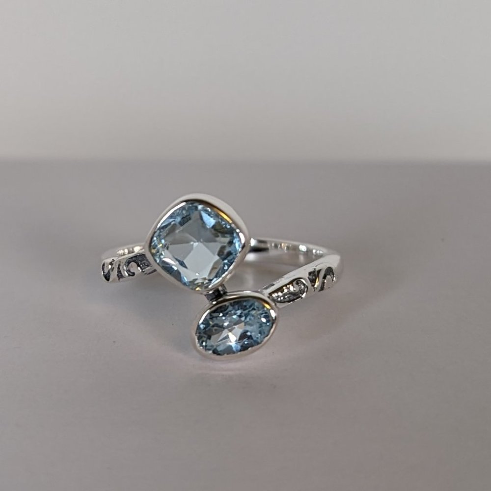 Blue Topaz Double Stone Sterling Silver Ring NWOT